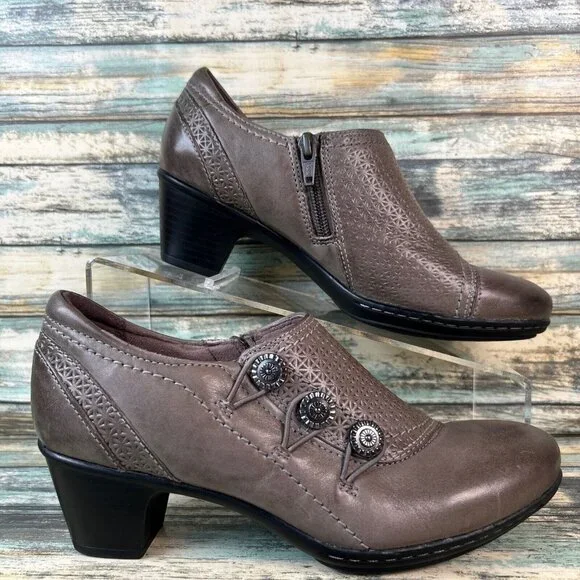 Cobb Hill Kaylin Pumps Shoes Womens Size 6.5M Gray Leather Zip Up Block Heel - Picture 1 of 11